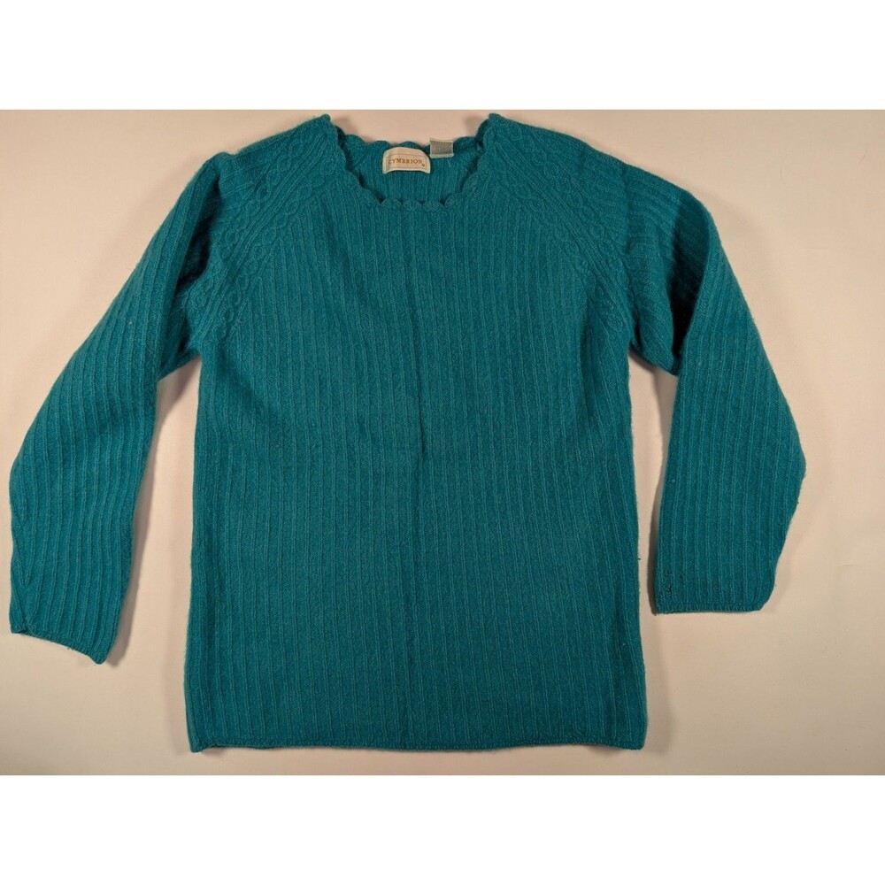 Cymbrion Sweater Womens Small Teal Lambswool Angora Cable Knit Vintage